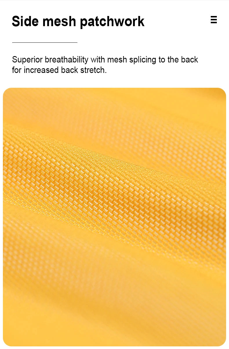 Close-up of yellow breathable mesh fabric detail on women's cycling windbreaker by KiKis