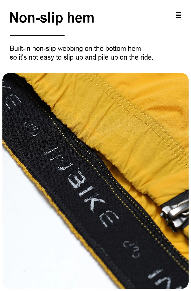 Close-up of non-slip hem on yellow women's cycling windbreaker by KiKis with built-in webbing