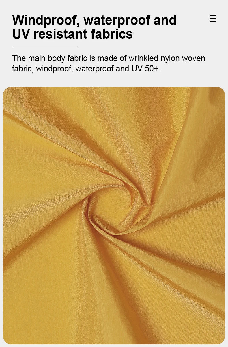 Yellow wrinkled nylon fabric close-up showing windproof waterproof UV resistant material for women's cycling windbreaker