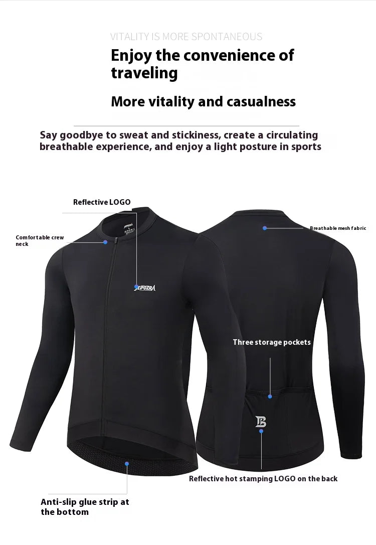KiKis women's long sleeve cycling jersey in black with breathable mesh and three storage pockets