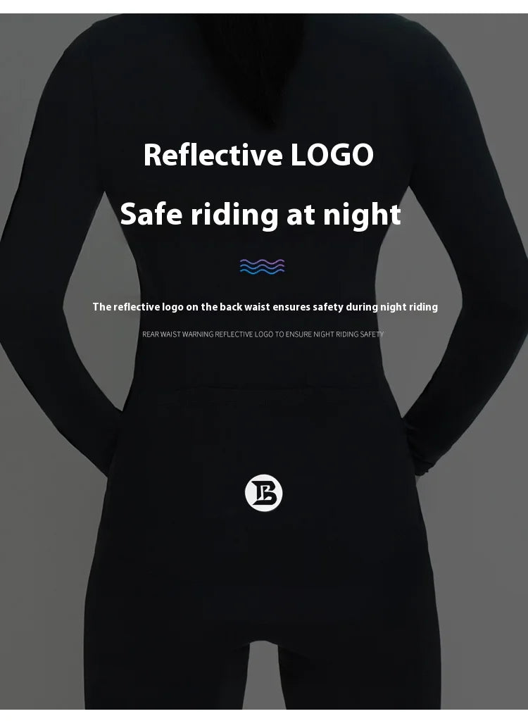 KiKis women's long sleeve cycling jersey in black with reflective logo for safe night riding