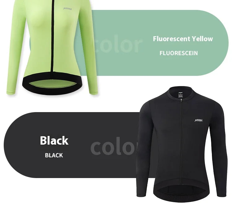 KiKis women's long sleeve cycling jersey in fluorescent yellow and black colors with full front zipper
