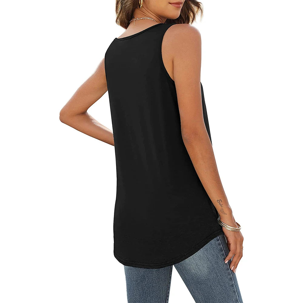 KiKis black loose fit tank tops for women styled with casual jeans for everyday wear