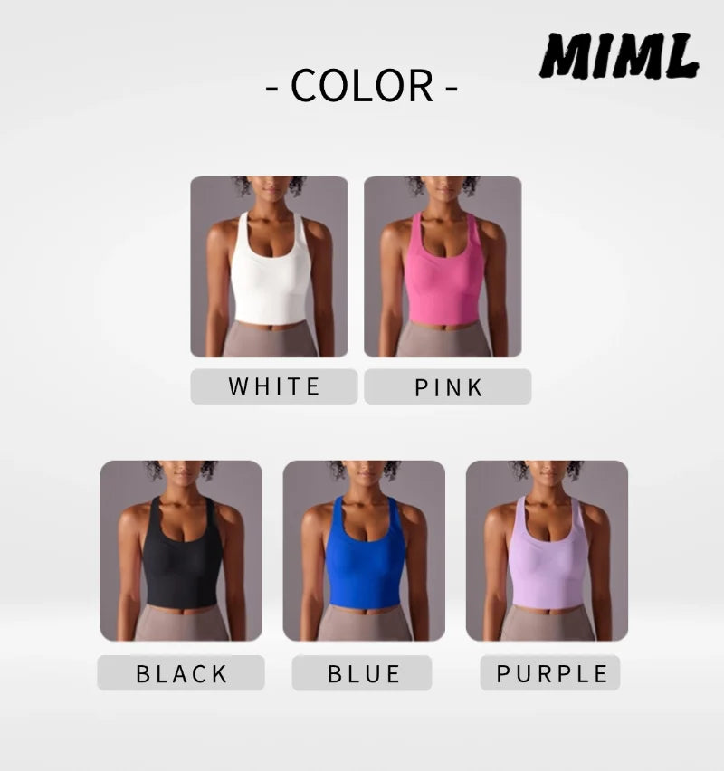Seamless crossback sports bra for women in white pink black blue and purple colors by KiKis