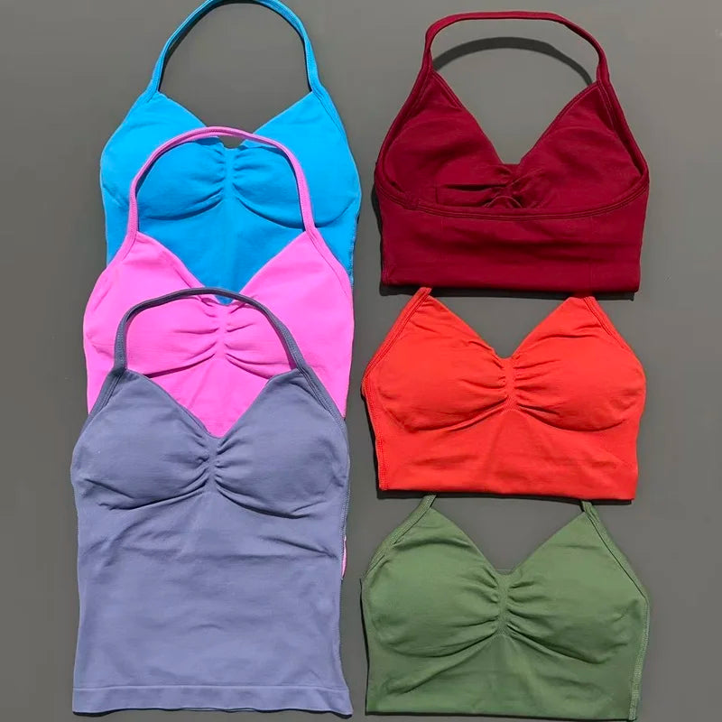 KiKis open back yoga tank top for women in blue pink red purple orange and green colors