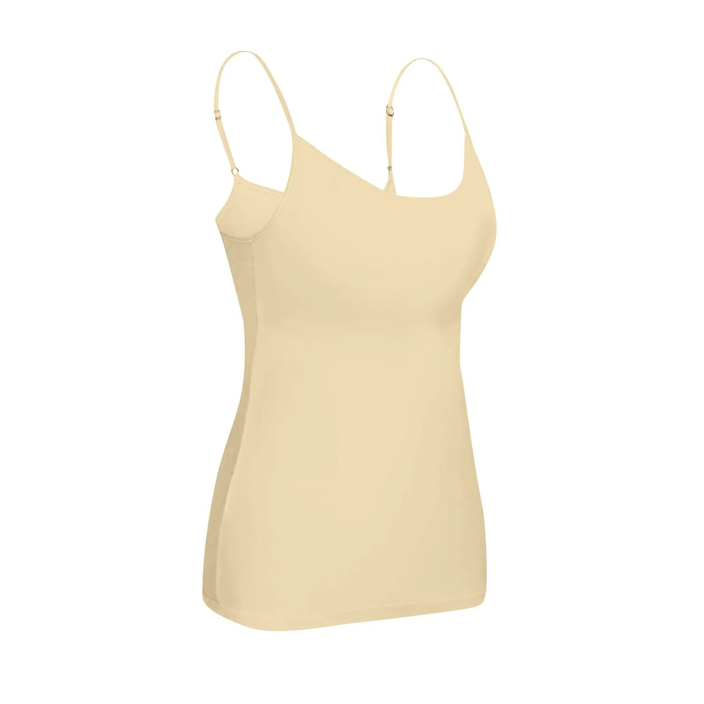 KiKis beige padded bra tank top for women with adjustable thin straps and smooth fabric