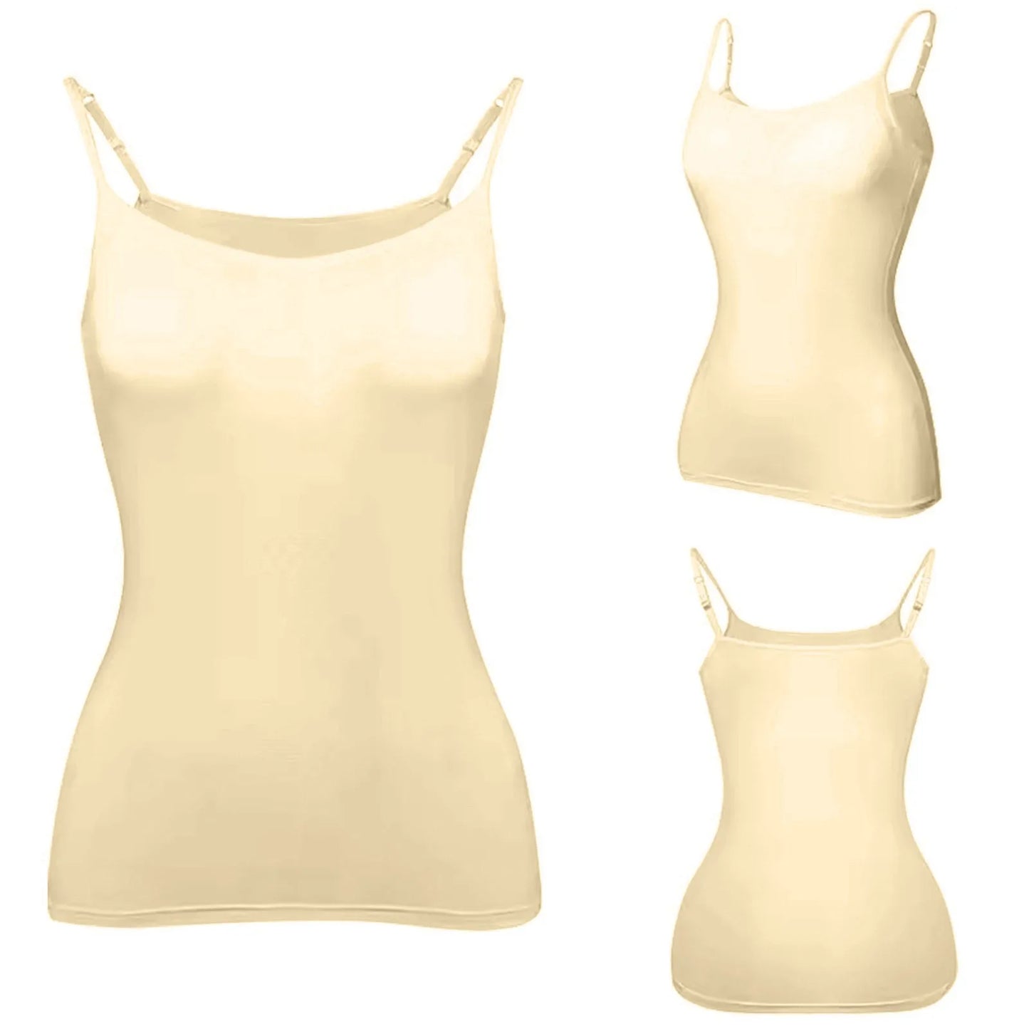 KiKis beige padded bra tank top for women with adjustable straps and seamless design