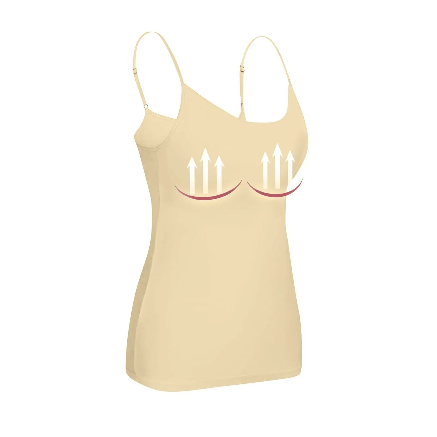 Beige padded bra tank top for women with adjustable straps and supportive lift design