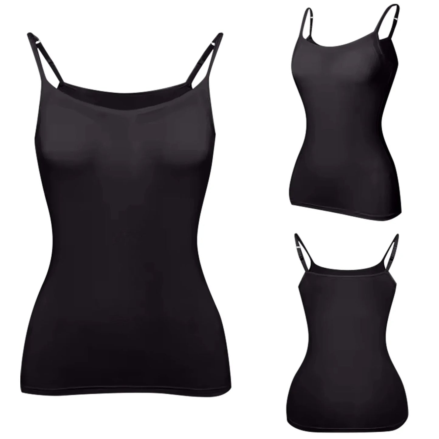 KiKis black padded bra tank top for women with adjustable straps and a smooth fit