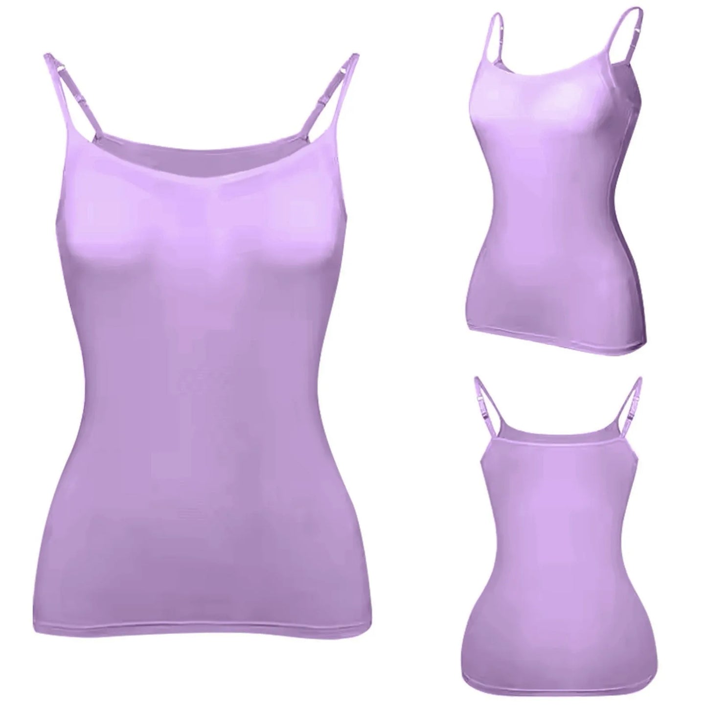 KiKis lavender padded bra tank top for women with adjustable straps and seamless design