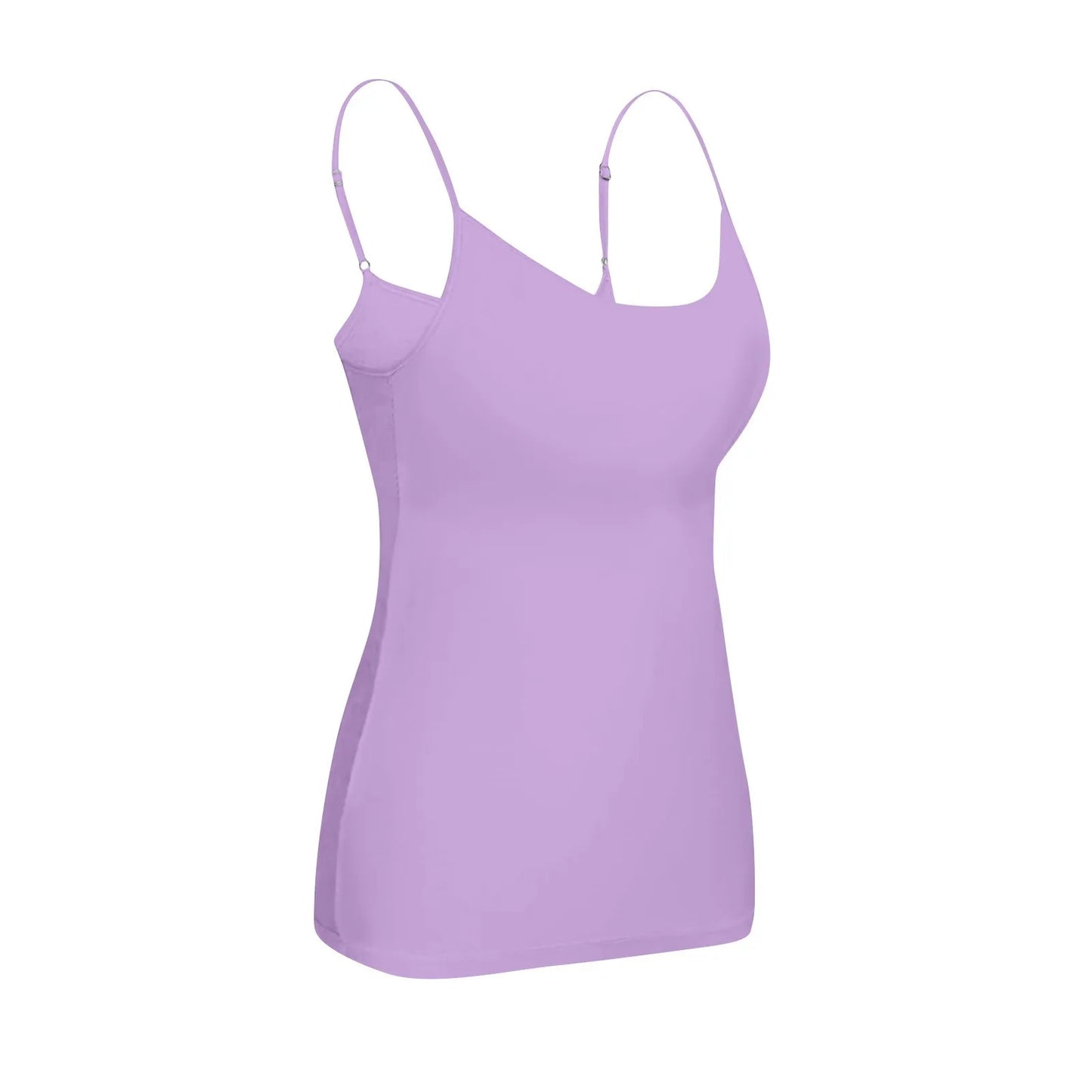 KiKis lavender padded bra tank top for women with adjustable thin straps and seamless design