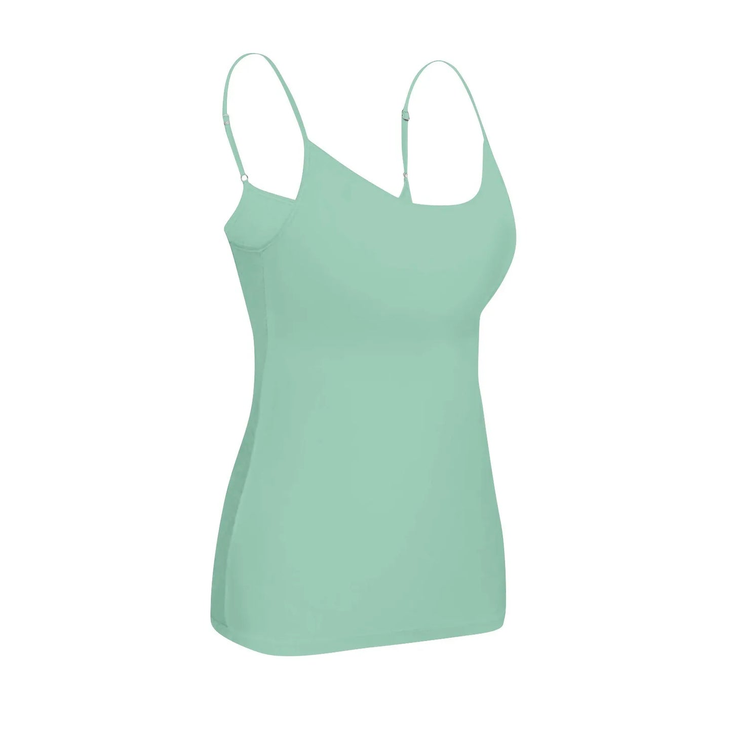 KiKis green padded bra tank top for women with adjustable straps and seamless design
