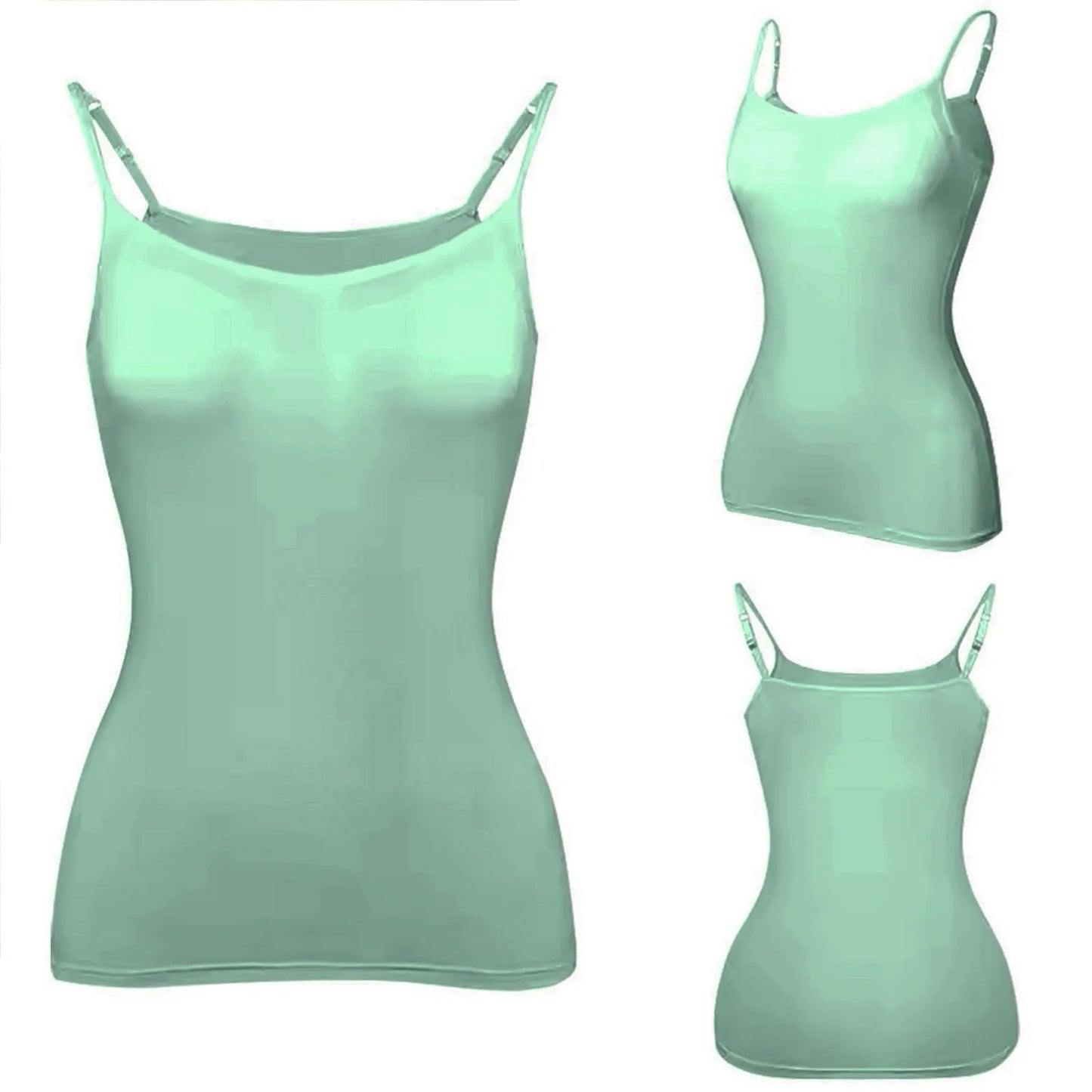 KiKis padded bra tank top for women in light green with adjustable straps and soft fabric