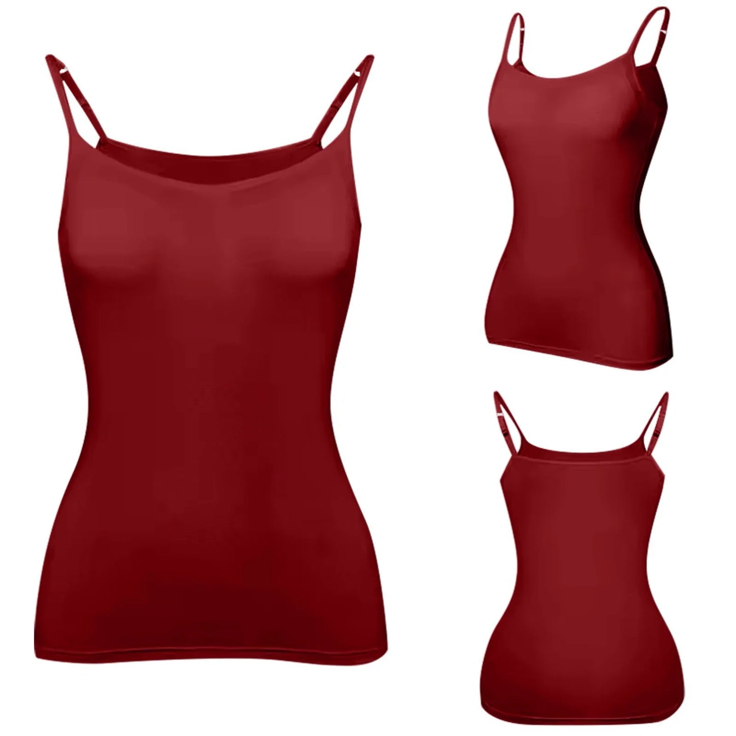 KiKis padded bra tank top for women in maroon with slim adjustable straps and smooth fabric