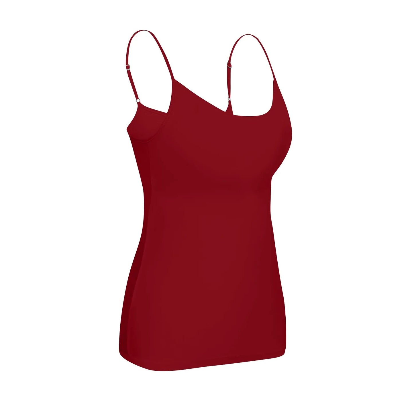 KiKis padded bra tank top for women in deep red with adjustable thin straps