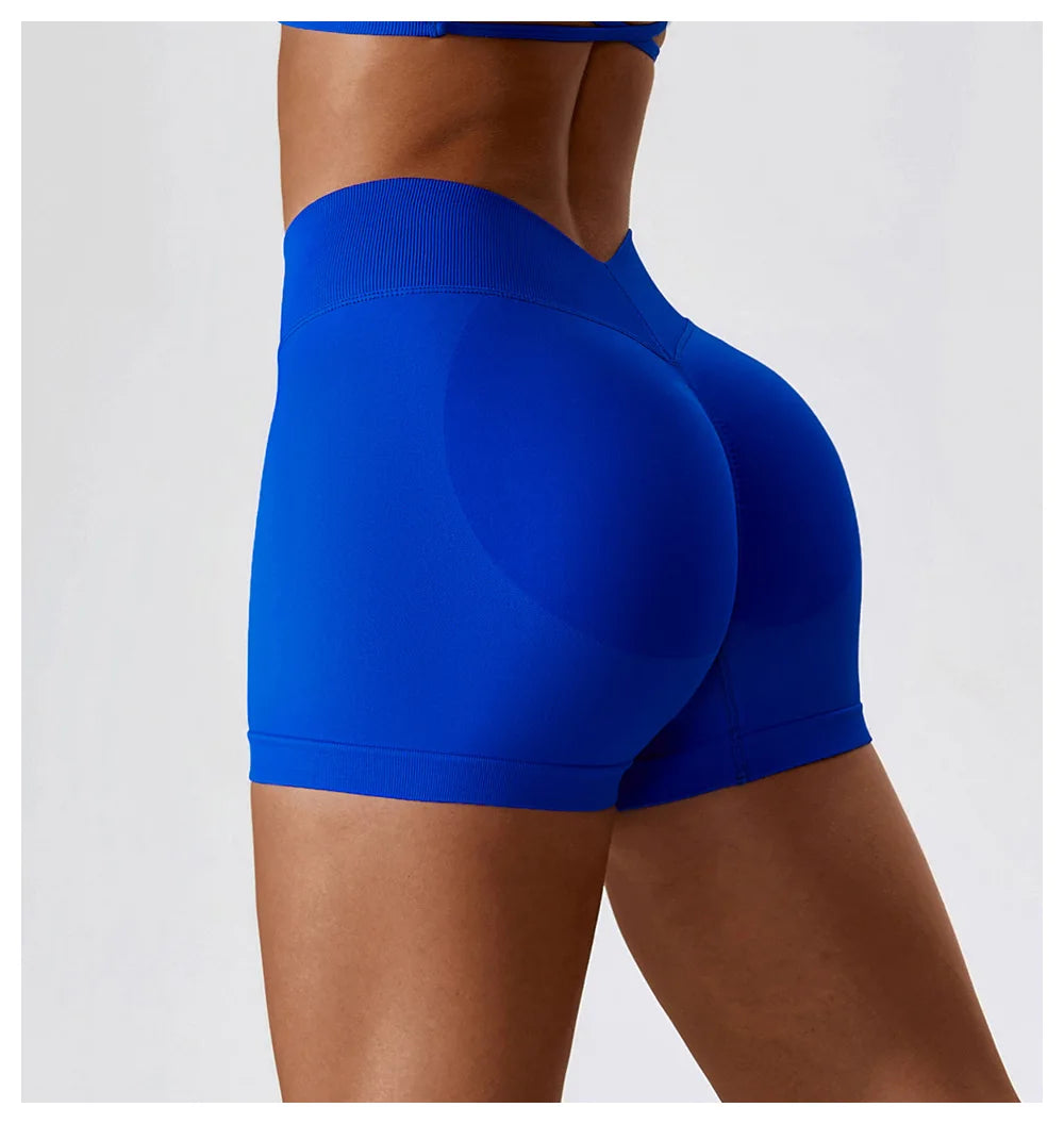 KiKis seamless scrunch butt gym shorts in vibrant blue designed for comfort and shaping