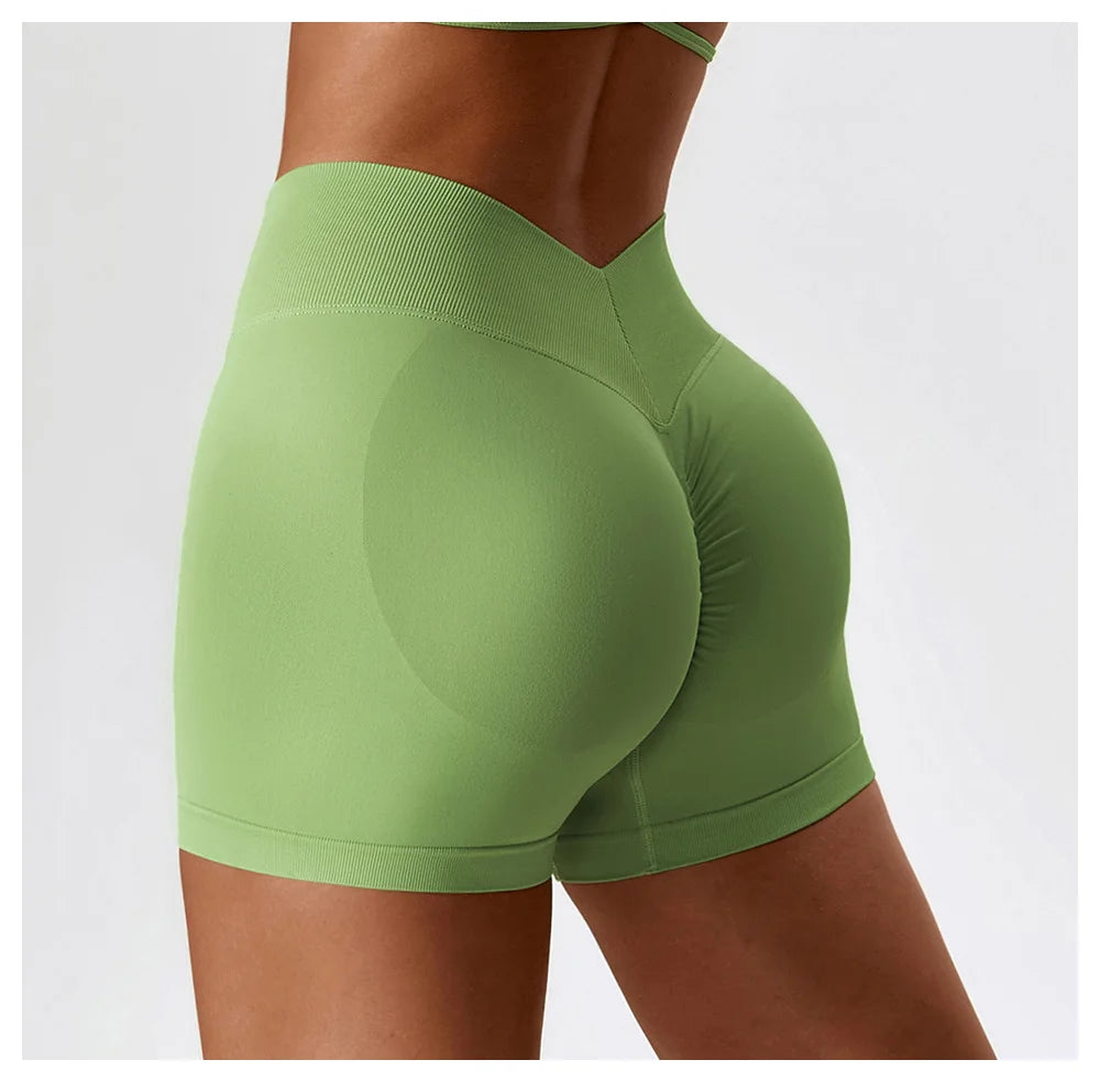 KiKis green seamless scrunch butt gym shorts designed for a flattering fit and comfort