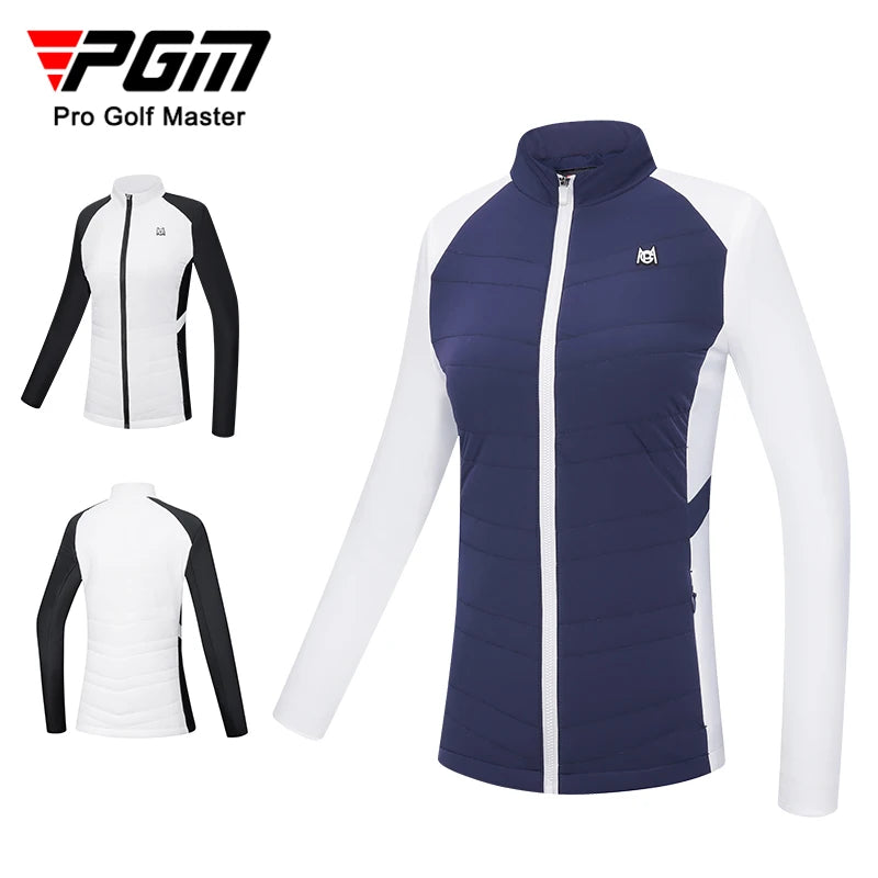 PGM women's golf jacket autumn winter navy and white with full zipper and long sleeves
