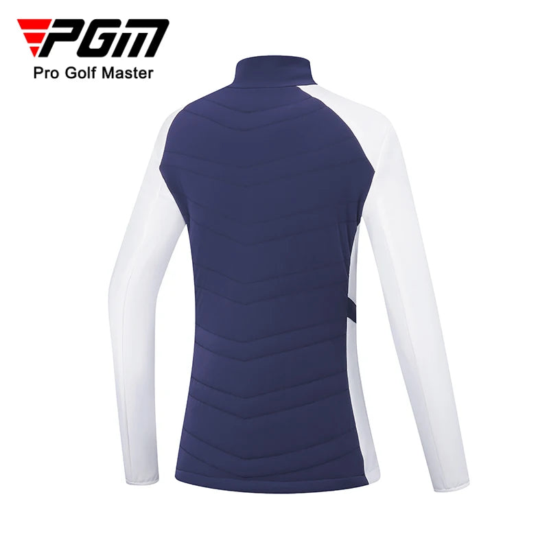 PGM branded women's golf jacket for autumn winter in navy and white long sleeves