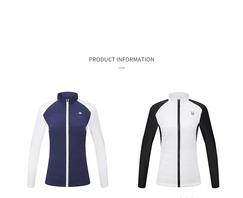 KiKis women's golf jacket for autumn winter in navy white and black white color with full zip