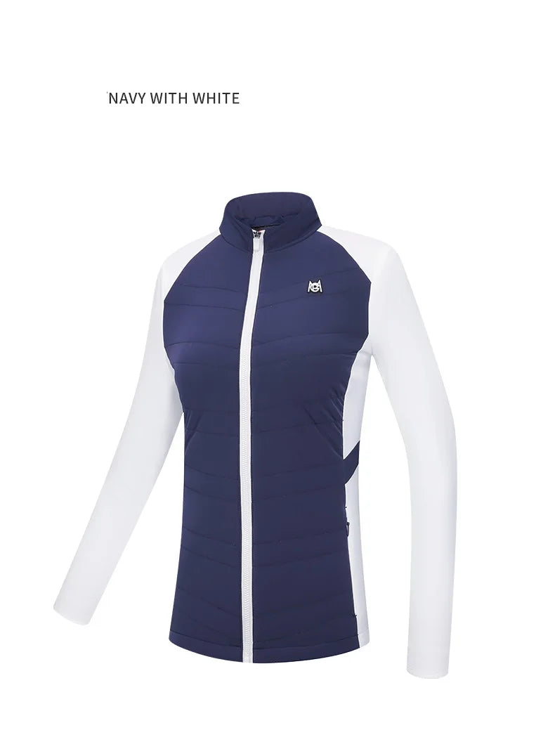 KiKis navy with white women's golf jacket for autumn winter with full zip and long sleeves