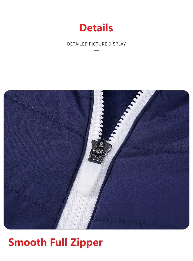 Close-up of smooth full zipper on women's golf jacket for autumn winter by KiKis in navy blue