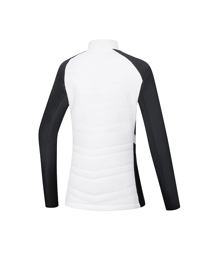 KiKis women's golf jacket for autumn winter with white padded back and black sleeves