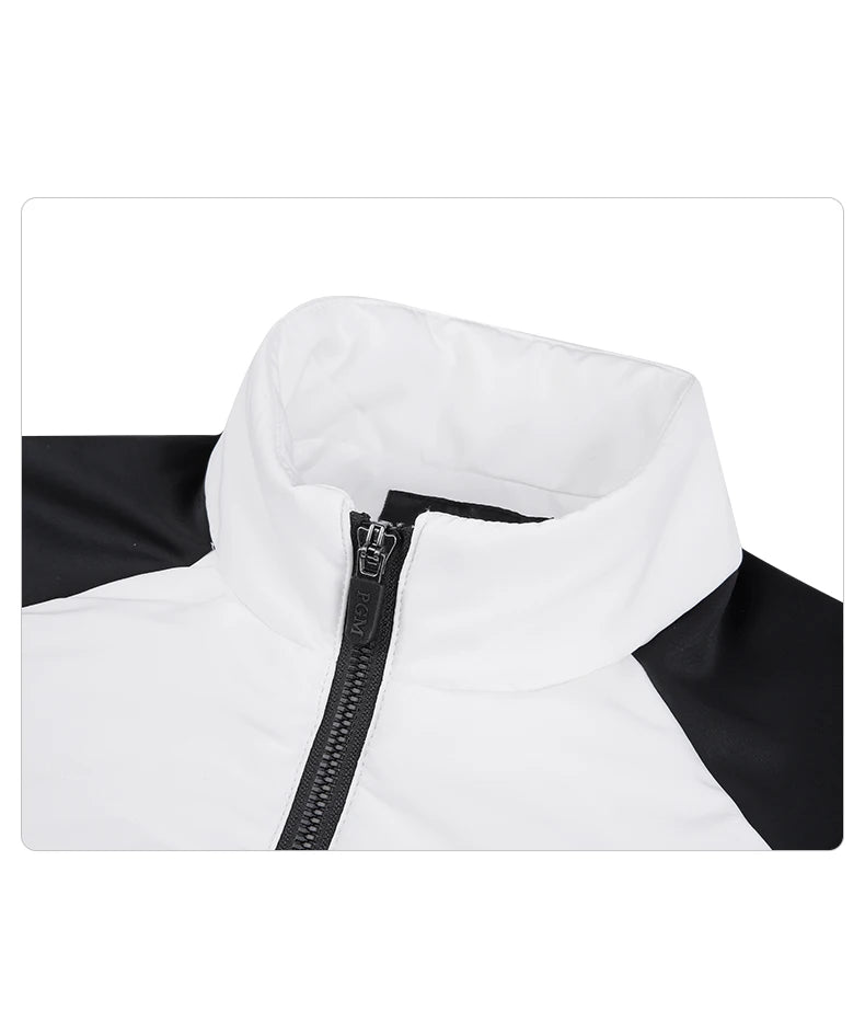 KiKis women's golf jacket for autumn winter with black and white color block design and front zipper