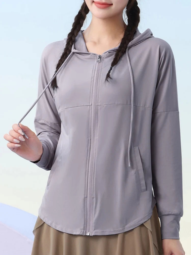 KiKis light purple zip-up hoodie with long sleeves and adjustable drawstring hood