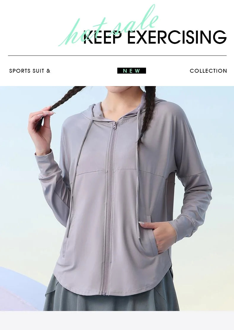 KiKis light gray zip-up sports jacket with hood from new sports suit collection