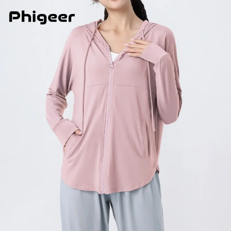 KiKis Phigeer pink zip-up hoodie with front pockets and drawstring hood for casual wear