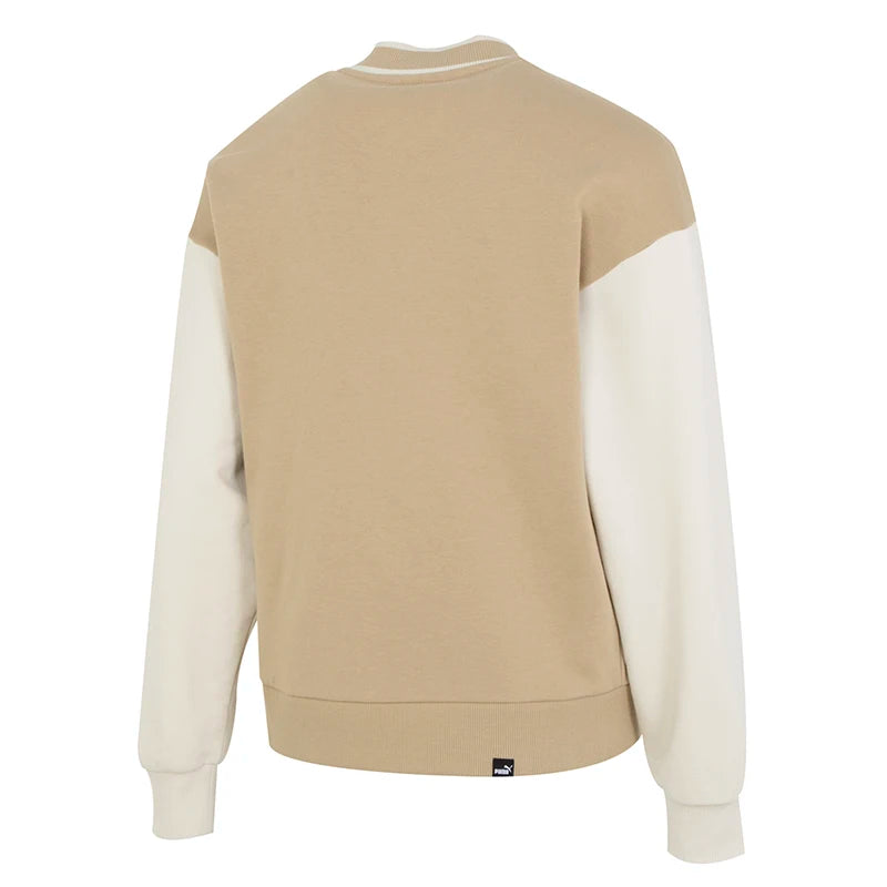 Back view of women's Puma track jacket in beige and white color block design by KiKis