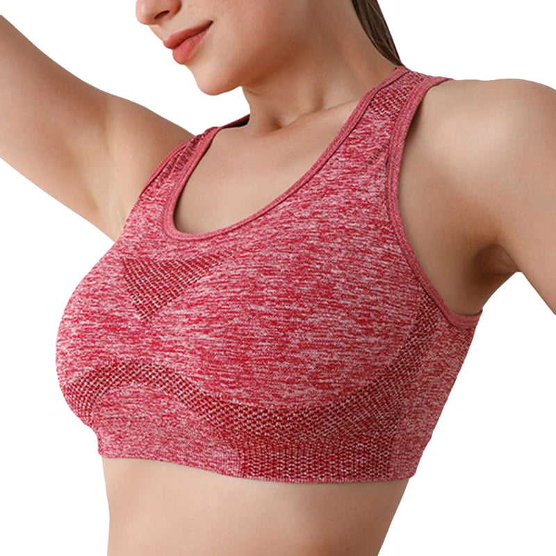 KiKis red textured push up sports bra for women with seamless design and supportive fit