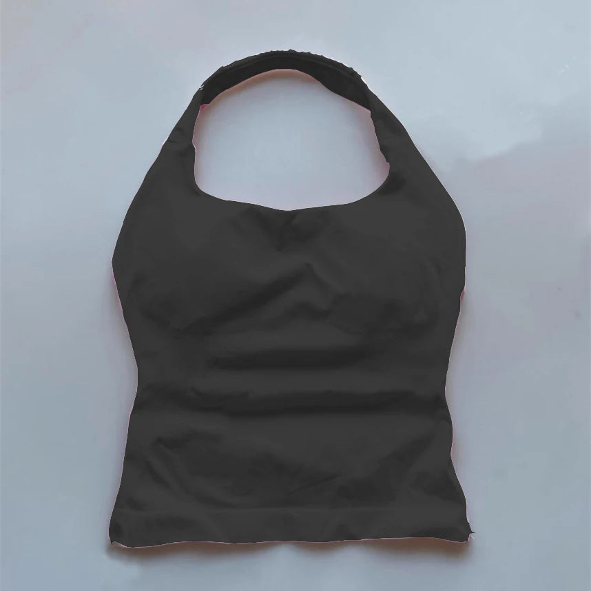 KiKis seamless backless sports tank top in black for comfortable fitness wear