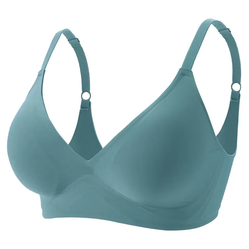 KiKis seamless push up bra for women in teal with adjustable straps and smooth cups
