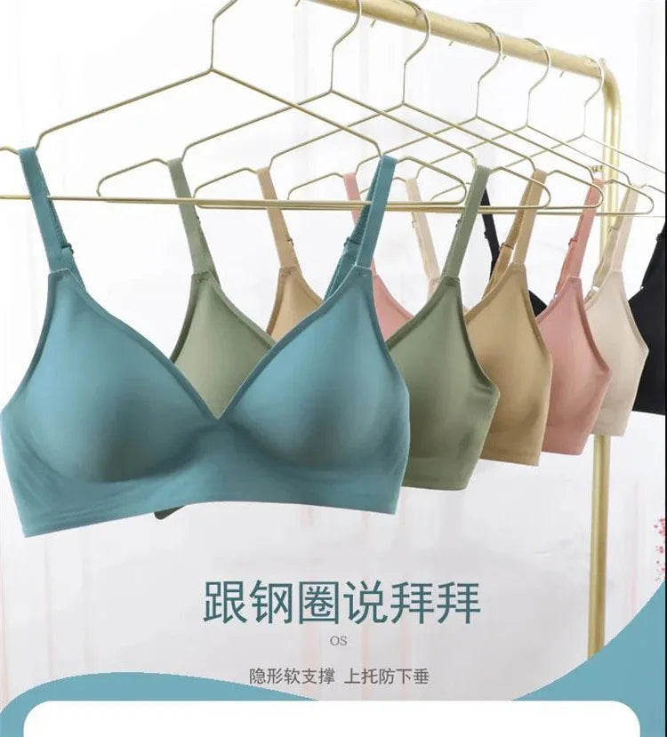KiKis seamless push up bra for women in multiple colors hanging on gold rack