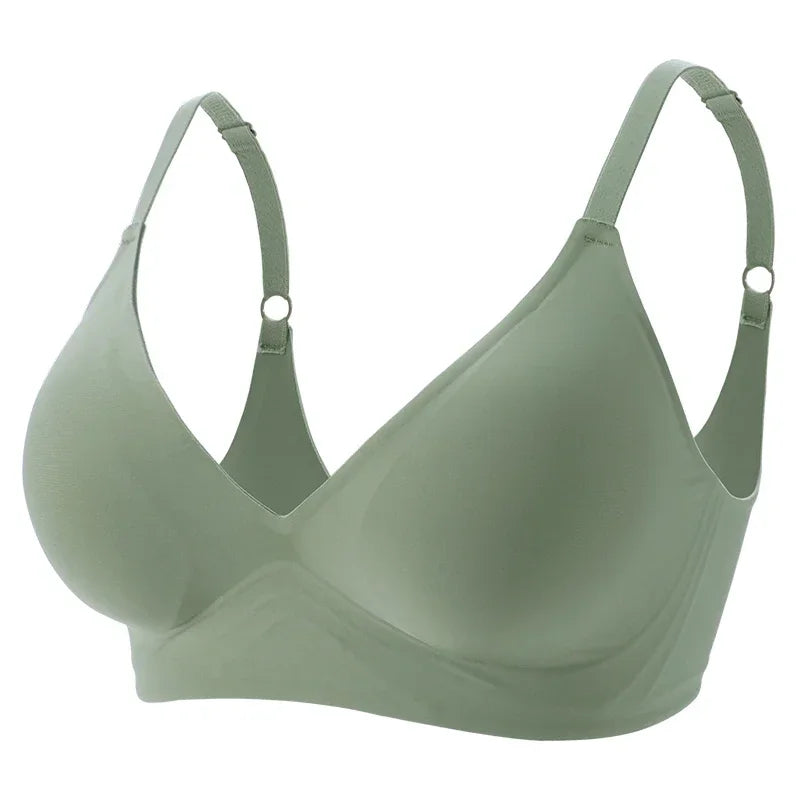 KiKis seamless push up bra for women in light green with adjustable straps and smooth finish
