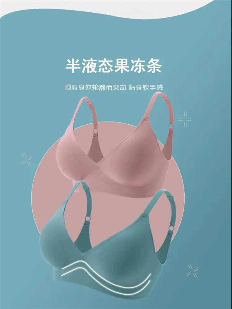 KiKis seamless push up bra for women in pink and teal with adjustable straps and smooth finish