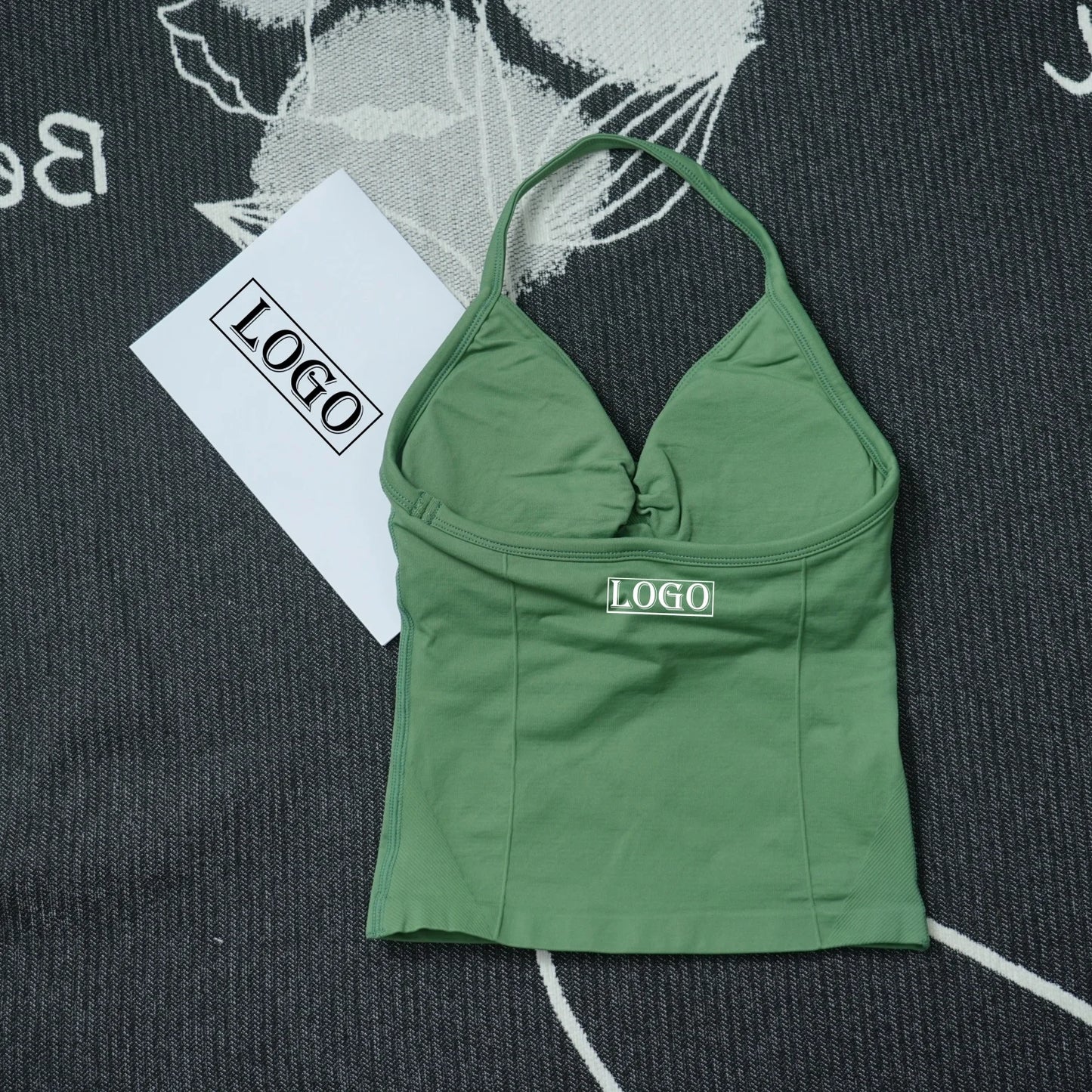 KiKis seamless yoga sports bra in green with thin straps and supportive design