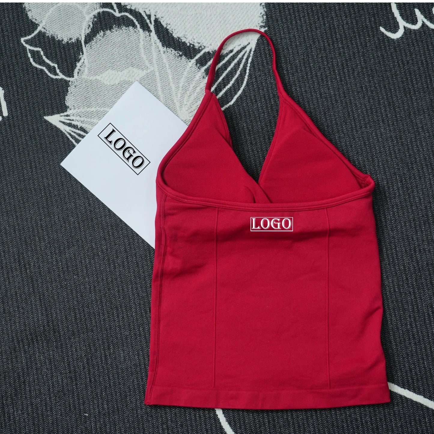 KiKis seamless yoga sports bra in red with thin straps and a fitted design