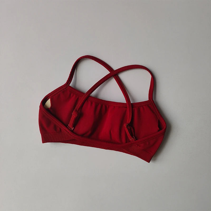 KiKis seamless yoga suit for women red sports bra top with adjustable straps