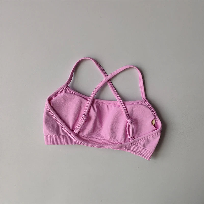 Pink seamless yoga suit for women sports bra top with adjustable straps