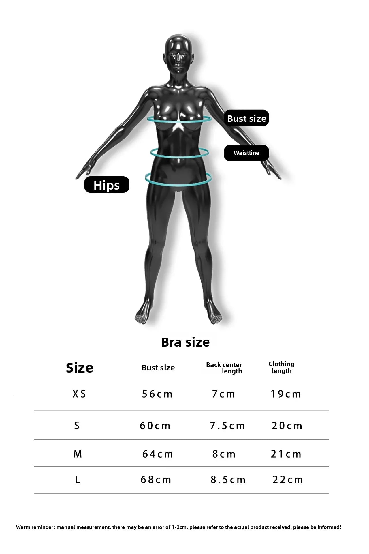 KiKis shockproof yoga bra outdoor fitness size chart with bust waistline and hips measurements