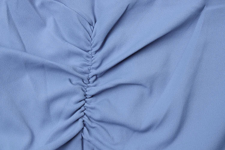Close-up of ruched fabric detail in light blue Womens Seamless Yoga pants by SOISOU