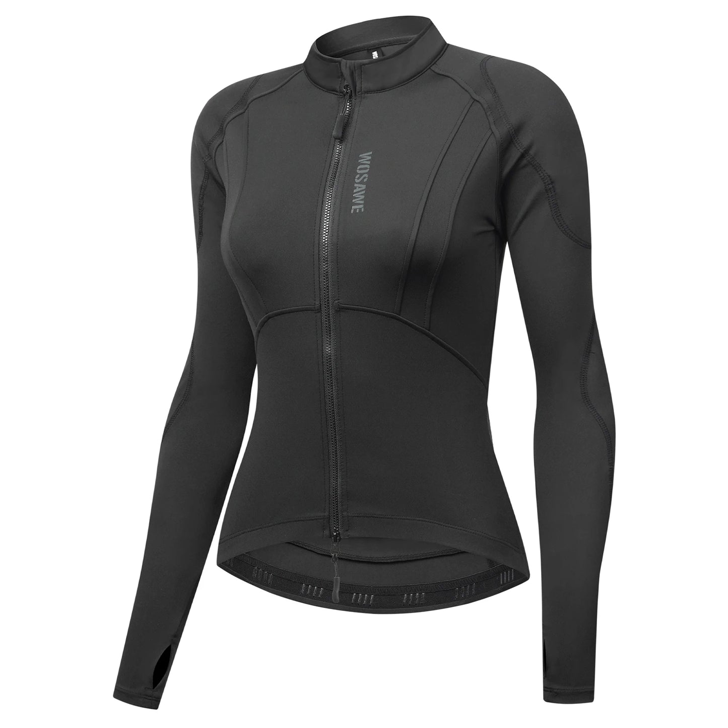 KiKis black stylish summer motorcycle jacket for women with full front zipper and long sleeves