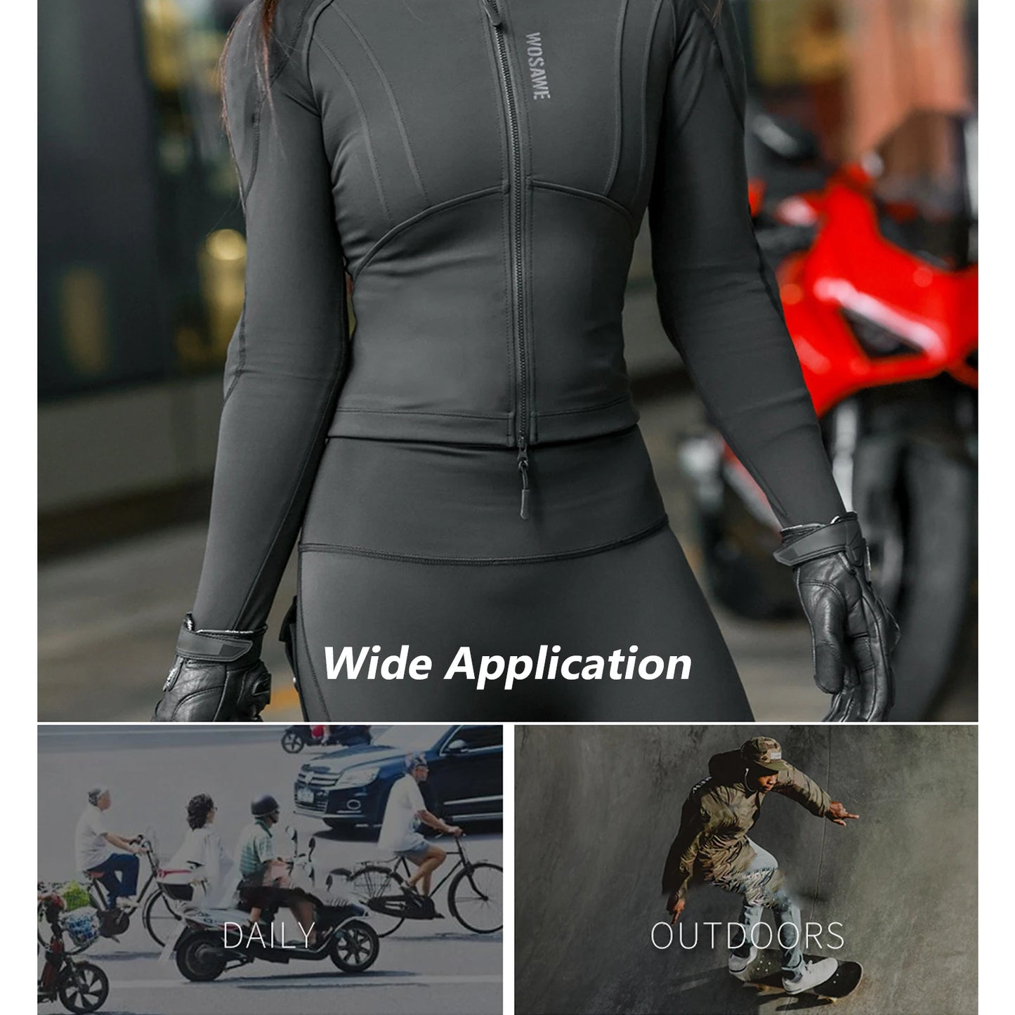 KiKis stylish summer motorcycle jacket for women in black with fitted design and long sleeves