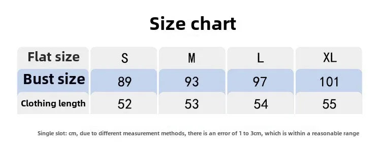 Size chart for KiKis summer sleeveless workout hoodie showing bust and clothing length measurements in centimeters