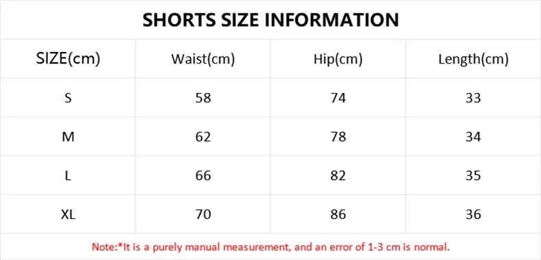 Size chart for women's nude fitness shorts set showing waist, hip, and length measurements in centimeters