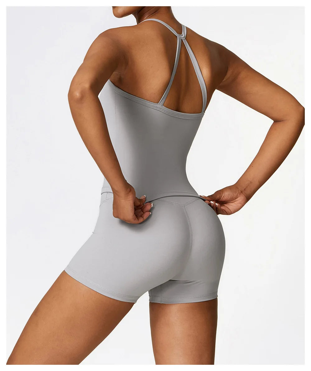 KiKis breathable gym workout bra for women in light gray with thin adjustable straps and racerback design