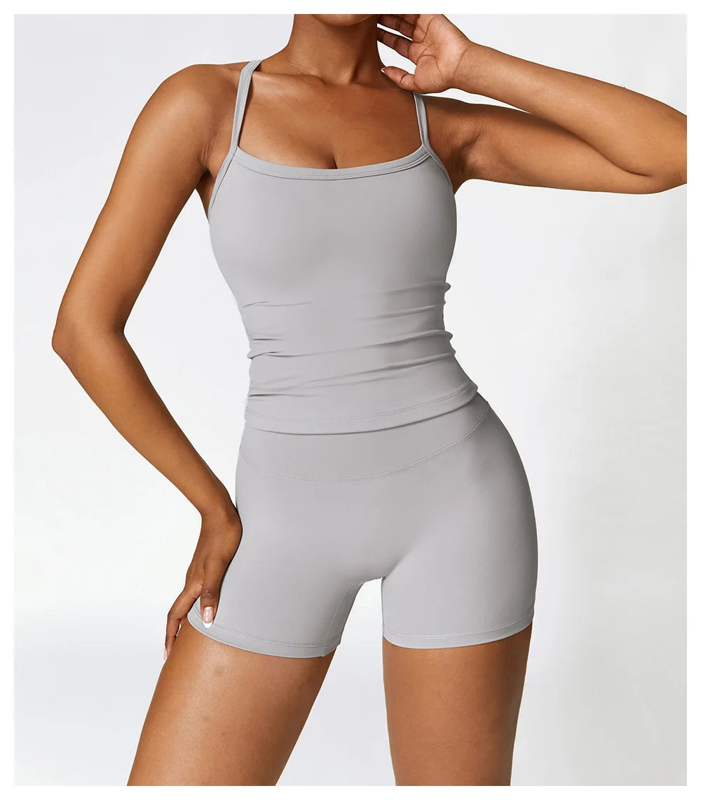 KiKis breathable gym workout bra for women in light gray with adjustable thin straps